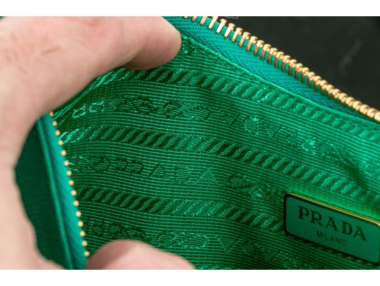 Prada Green Leather Clutch / Purse, Re-Edition Leather Mini Bag