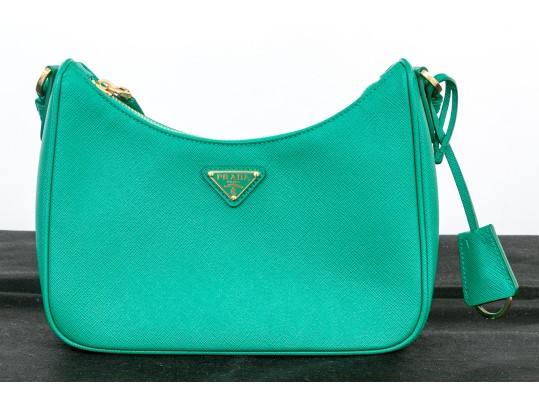 Prada Green Leather Clutch / Purse, Re-Edition Leather Mini Bag