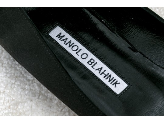 Manolo Blahnik Velvet Kitten Heels With Iconic Crystal Brooch