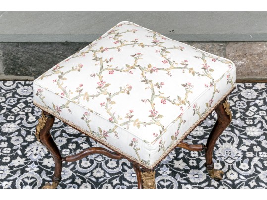Louis XVI Style Brass Mounted, Upholstered Stool / Ottoman