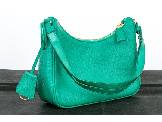 Prada Green Leather Clutch / Purse, Re-Edition Leather Mini Bag
