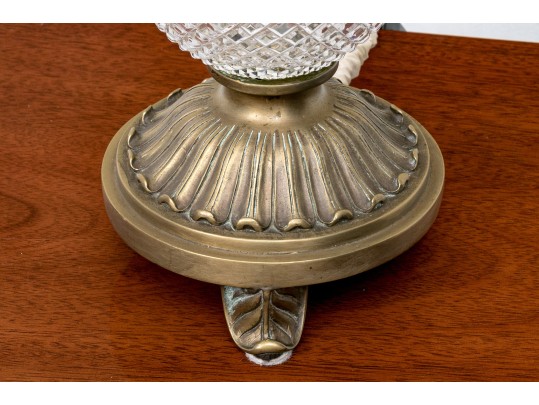 Pair Of Cut Crystal And Brass Table Lamps 