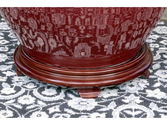 Chinese Sang De Boeuf Glazed Ceramic Jardiniere On Stand
