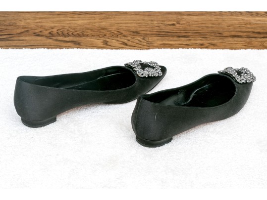 Manolo Blahnik Velvet Kitten Heels With Iconic Crystal Brooch