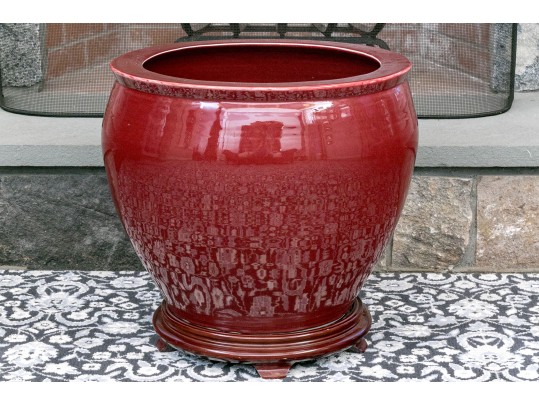 Chinese Sang De Boeuf Glazed Ceramic Jardiniere On Stand