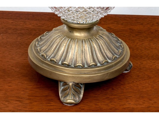 Pair Of Cut Crystal And Brass Table Lamps 