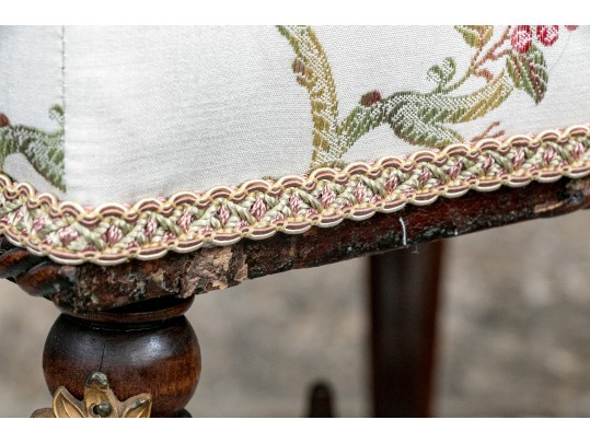 Louis XVI Style Brass Mounted, Upholstered Stool / Ottoman