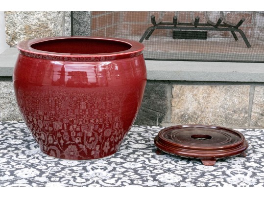 Chinese Sang De Boeuf Glazed Ceramic Jardiniere On Stand