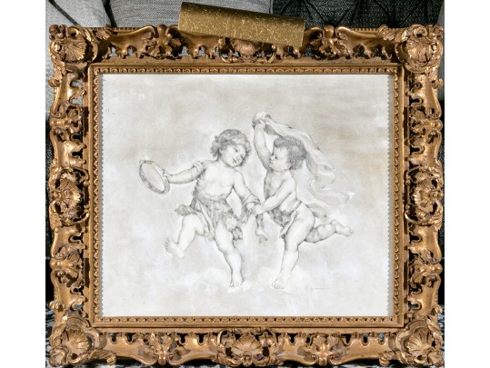 P Giovanni Signed Mixed Media On Paper, Putti