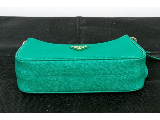 Prada Green Leather Clutch / Purse, Re-Edition Leather Mini Bag