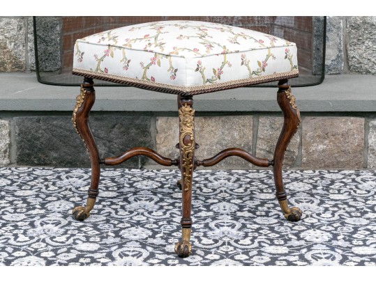 Louis XVI Style Brass Mounted, Upholstered Stool / Ottoman