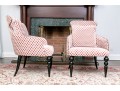 Divine Pair Of Upholstered Armchairs With Brass Tack Nailhead Trim