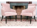Divine Pair Of Upholstered Armchairs With Brass Tack Nailhead Trim