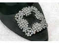 Manolo Blahnik Velvet Kitten Heels With Iconic Crystal Brooch