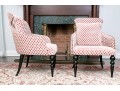 Divine Pair Of Upholstered Armchairs With Brass Tack Nailhead Trim
