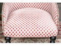 Divine Pair Of Upholstered Armchairs With Brass Tack Nailhead Trim