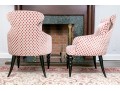 Divine Pair Of Upholstered Armchairs With Brass Tack Nailhead Trim