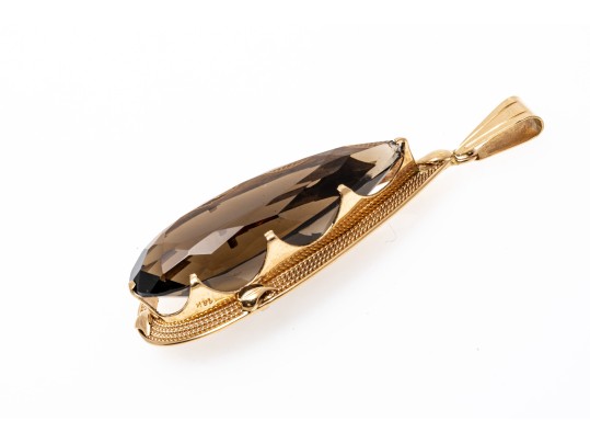Fantastic Pear Cut Smoky Quartz 14K Pendant