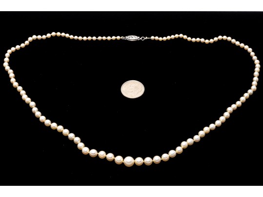 Vintage Graduated Cultured 3mm To 7mm Cultured Pearl Necklace, 14k Clasp