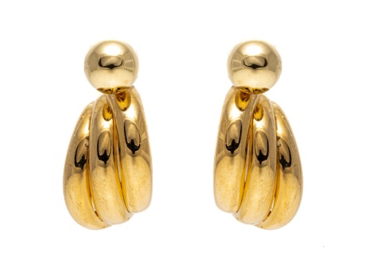 18K Yellow Gold Classic Ball Earrings, With Ribbed Twisted Earrings Jackets