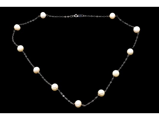 14k White Gold Delicate Cultured Freshwater Pearl Tin Cup Style Necklace
