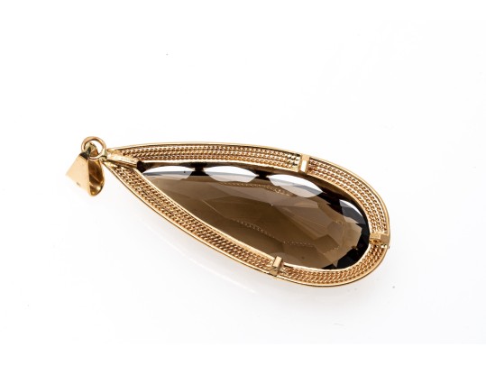 Fantastic Pear Cut Smoky Quartz 14K Pendant