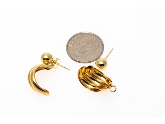 18K Yellow Gold Classic Ball Earrings, With Ribbed Twisted Earrings Jackets