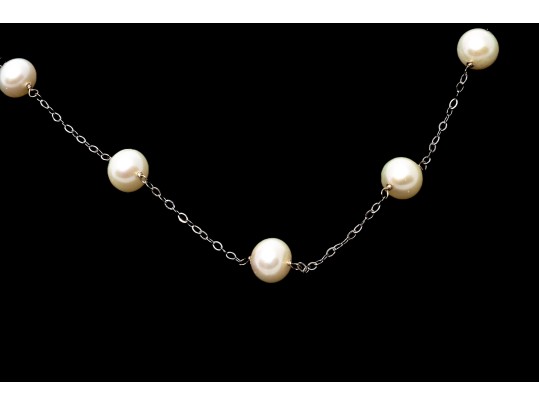 14k White Gold Delicate Cultured Freshwater Pearl Tin Cup Style Necklace