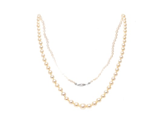 Vintage Graduated Cultured 3mm To 7mm Cultured Pearl Necklace, 14k Clasp