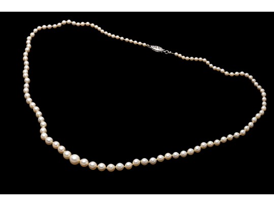 Vintage Graduated Cultured 3mm To 7mm Cultured Pearl Necklace, 14k Clasp