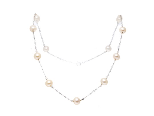 14k White Gold Delicate Cultured Freshwater Pearl Tin Cup Style Necklace