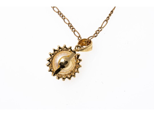 14K Pearl And Diamond Pendant Necklace