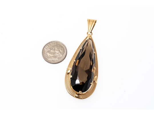 Fantastic Pear Cut Smoky Quartz 14K Pendant