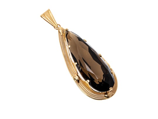 Fantastic Pear Cut Smoky Quartz 14K Pendant