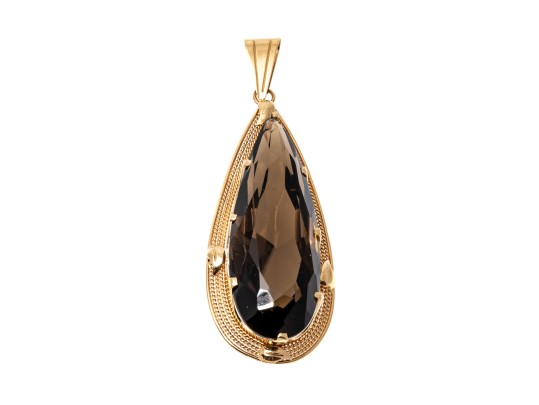 Fantastic Pear Cut Smoky Quartz 14K Pendant