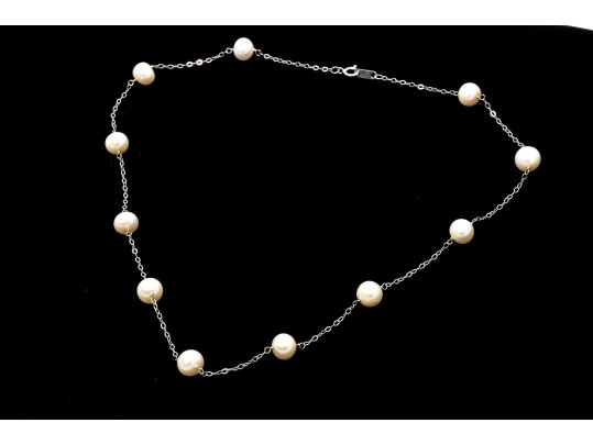 14k White Gold Delicate Cultured Freshwater Pearl Tin Cup Style Necklace