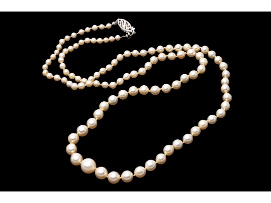 Vintage Graduated Cultured 3mm To 7mm Cultured Pearl Necklace, 14k Clasp