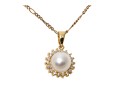 14K Pearl And Diamond Pendant Necklace