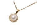14K Pearl And Diamond Pendant Necklace