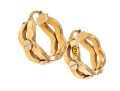 14k Yellow Gold Fun Wavy Hoop Earrings, Decorated With White Gold Screw Heads