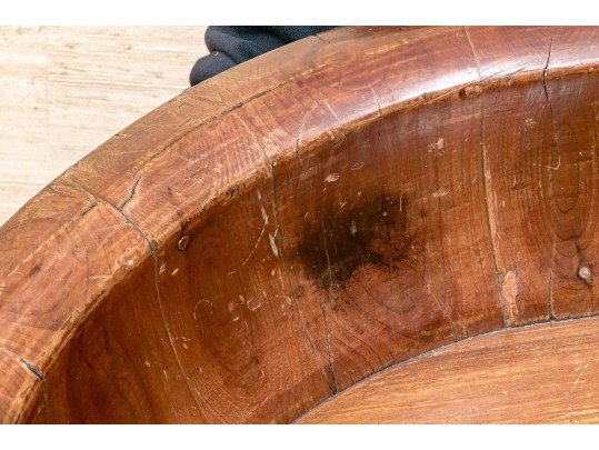 Massive Semi Antique Brass Bound Wooden Basin