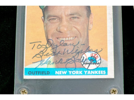Autographed Hank Bauer Baseball With Inscribed Baseball Card