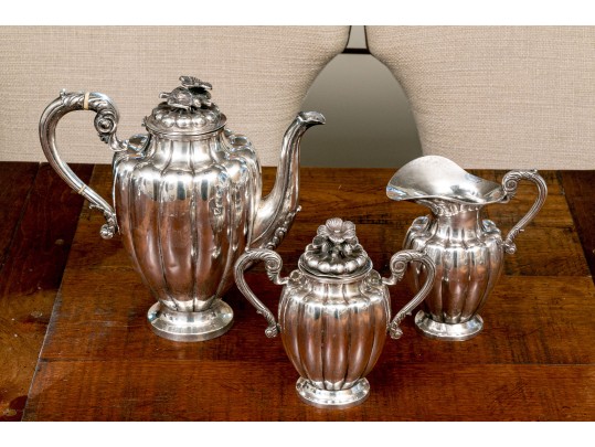 Vintage Three Piece Mexican Sterling Silver Tea Set, 60.72 OZT