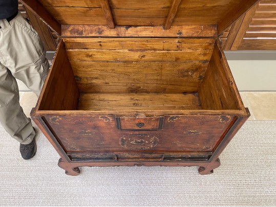 Asian Hand Painted And Carved Wooden Storage Chest