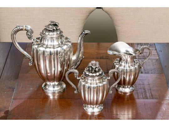 Vintage Three Piece Mexican Sterling Silver Tea Set, 60.72 OZT