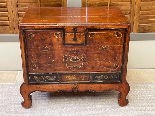 Asian Hand Painted And Carved Wooden Storage Chest