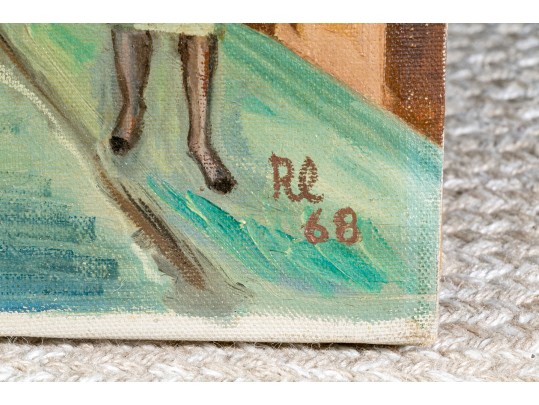 Signed Modern Oil On Canvas, Figural Urban Landscape, 1968