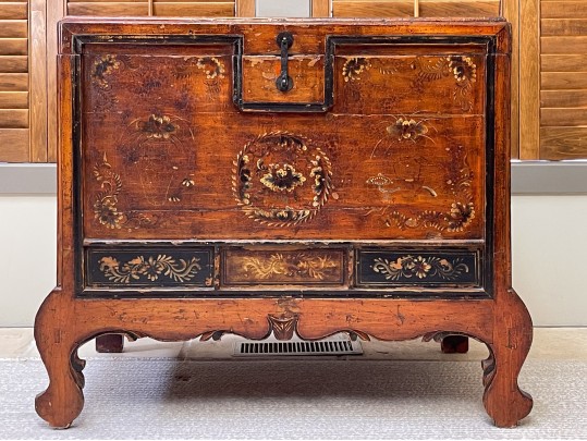 Asian Hand Painted And Carved Wooden Storage Chest