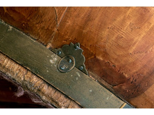 Massive Semi Antique Brass Bound Wooden Basin