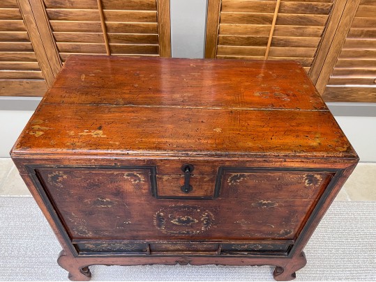 Asian Hand Painted And Carved Wooden Storage Chest